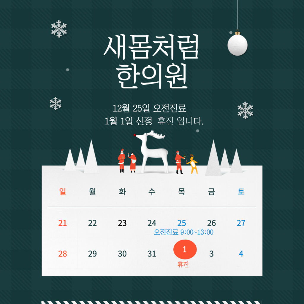 크리스마스 진료 안내 및 1월 1일 휴진